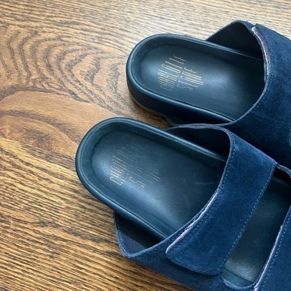 Charlotte Stone Lewie Navy Blue Suede Velcro Slip On Slides Sandals Size 5 - Picture 8 of 11